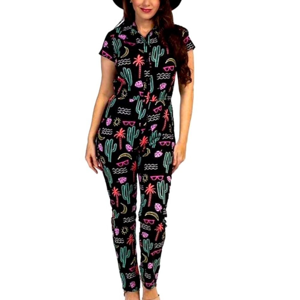 Retrolicious summer fun tropical neon jumpsuit women’s size small